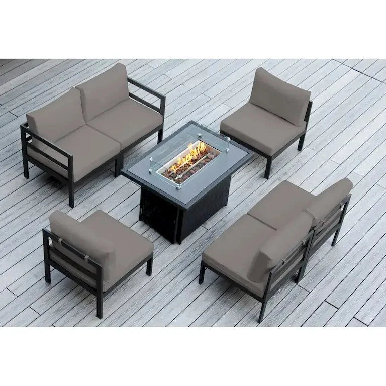Salon d'angle 7 pièces en aluminium avec coussins et table brasero 107 cm Merrelo™