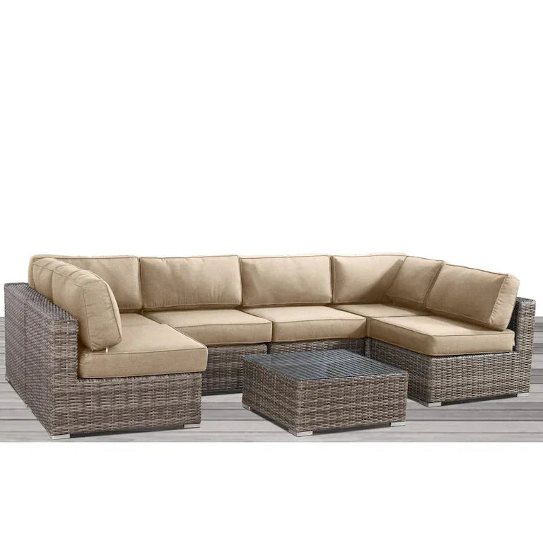 Salon d'angle 7 pièces en rotin, tissu Sunbrella Merrelo™
