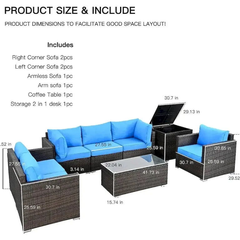 Salon d'angle 8 pièces en résine tressée brune avec table basse en verre Merrelo™
