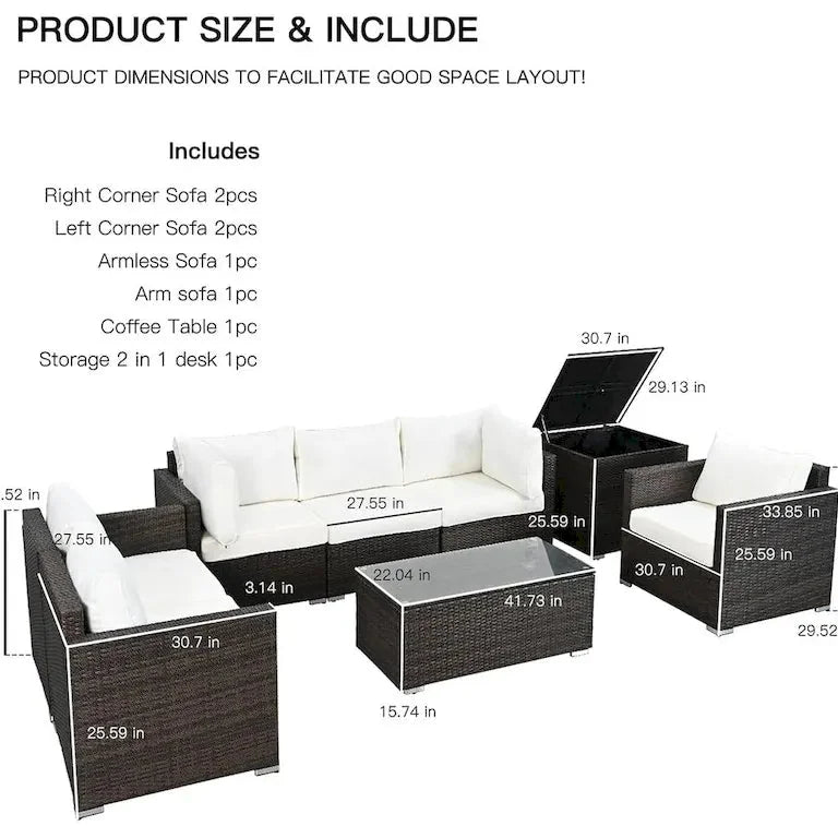 Salon d'angle 8 pièces en résine tressée brune avec table basse en verre Merrelo™