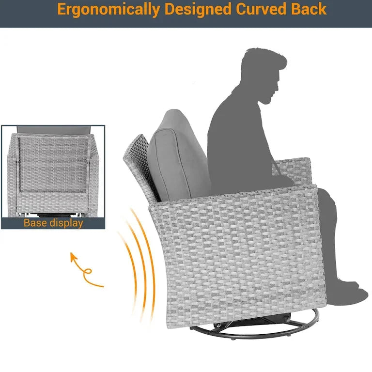 Salon d'angle 8 pièces en résine tressée grise, fauteuils pivotants et repose-pieds Merrelo™