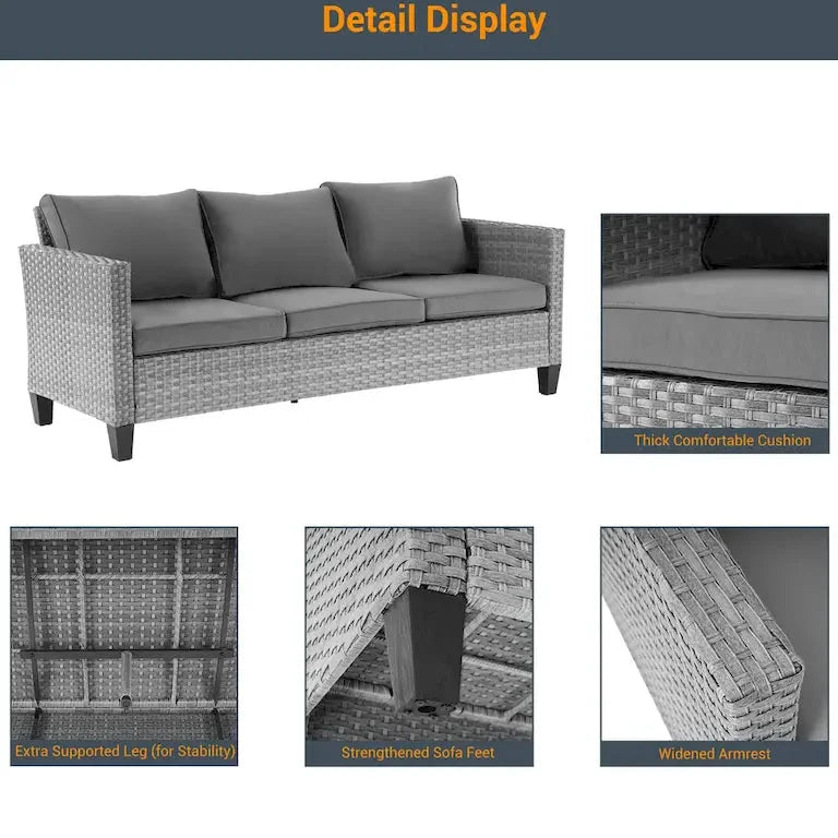 Salon d'angle 8 pièces en résine tressée grise, fauteuils pivotants et repose-pieds Merrelo™