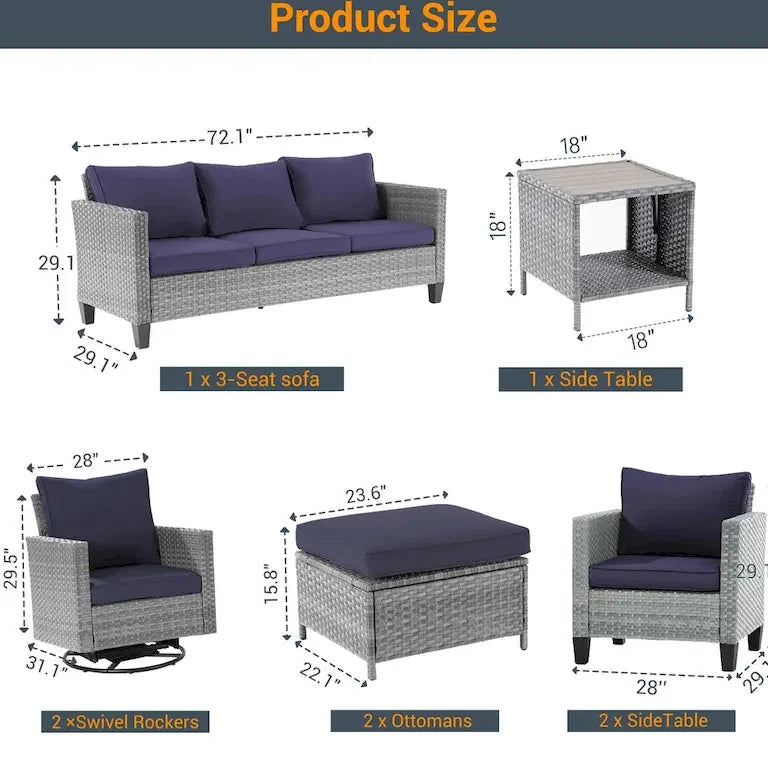Salon d'angle 8 pièces en résine tressée grise, fauteuils pivotants et repose-pieds Merrelo™