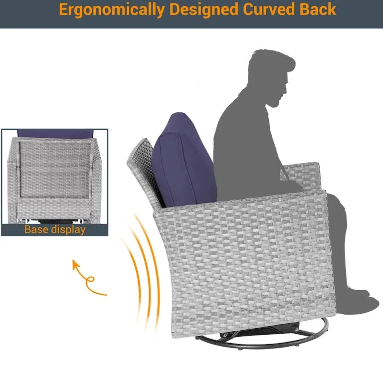 Salon d'angle 8 pièces en résine tressée grise, fauteuils pivotants et repose-pieds Merrelo™
