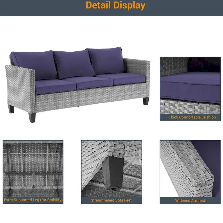 Salon d'angle 8 pièces en résine tressée grise, fauteuils pivotants et repose-pieds Merrelo™