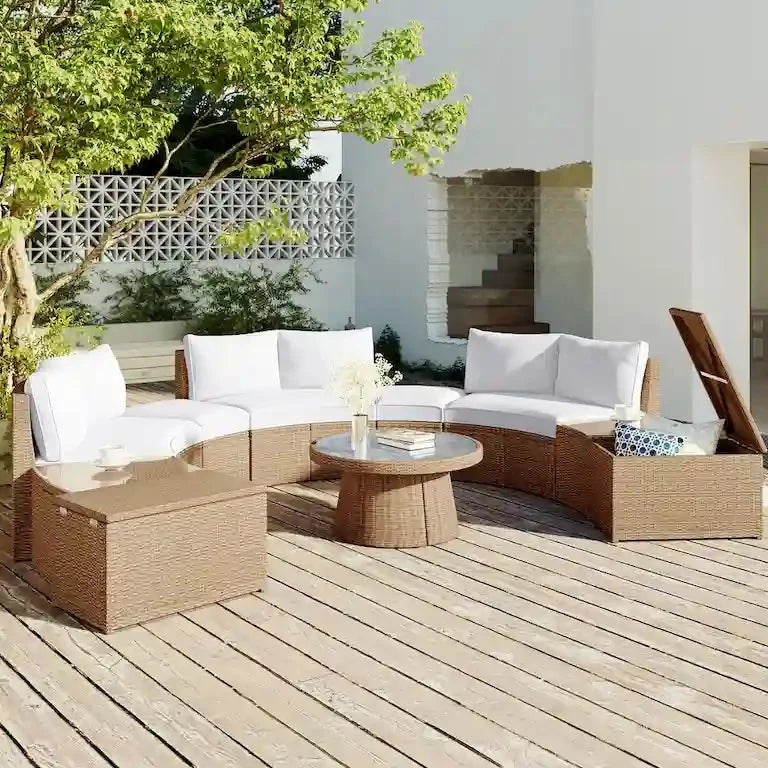 Salon d'angle demi-rond 10 pièces en rotin Merrelo™