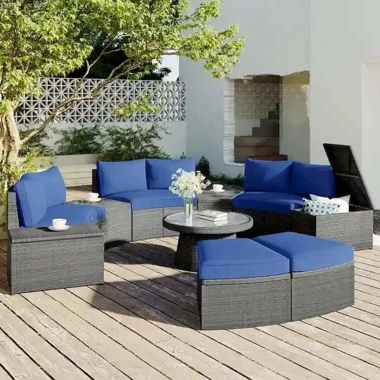 Salon d'angle demi-rond 10 pièces en rotin Merrelo™