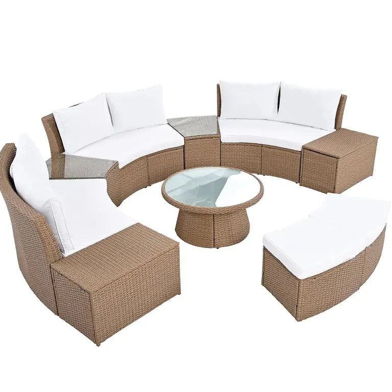 Salon d'angle demi-rond 10 pièces en rotin Merrelo™