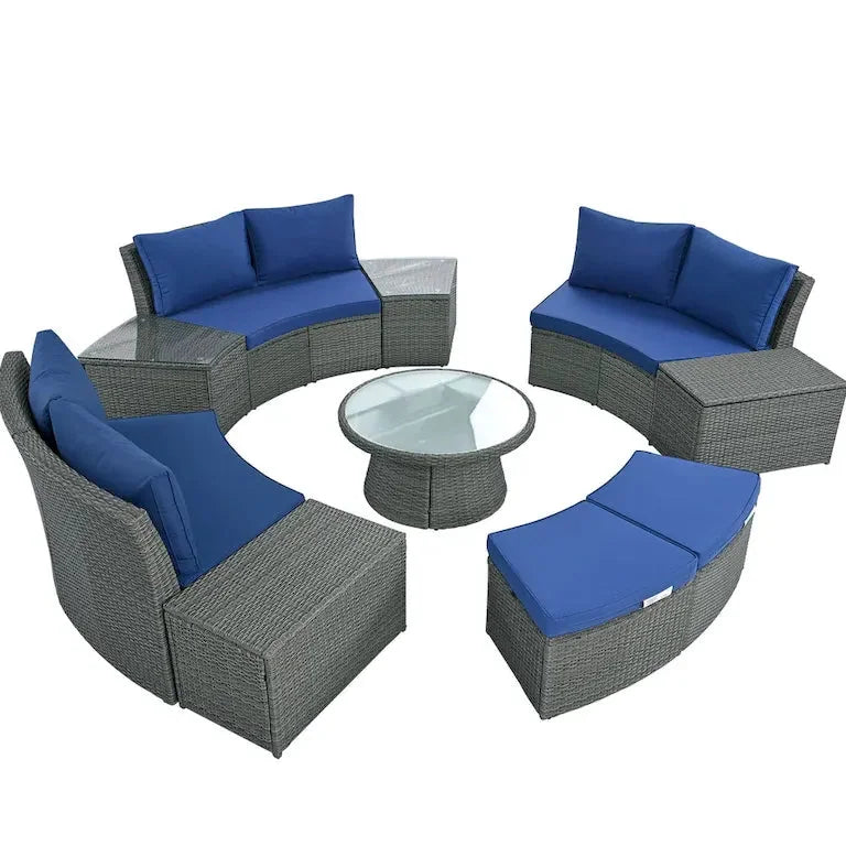 Salon d'angle demi-rond 10 pièces en rotin Merrelo™