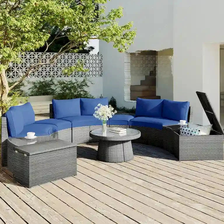 Salon d'angle demi-rond 10 pièces en rotin Merrelo™