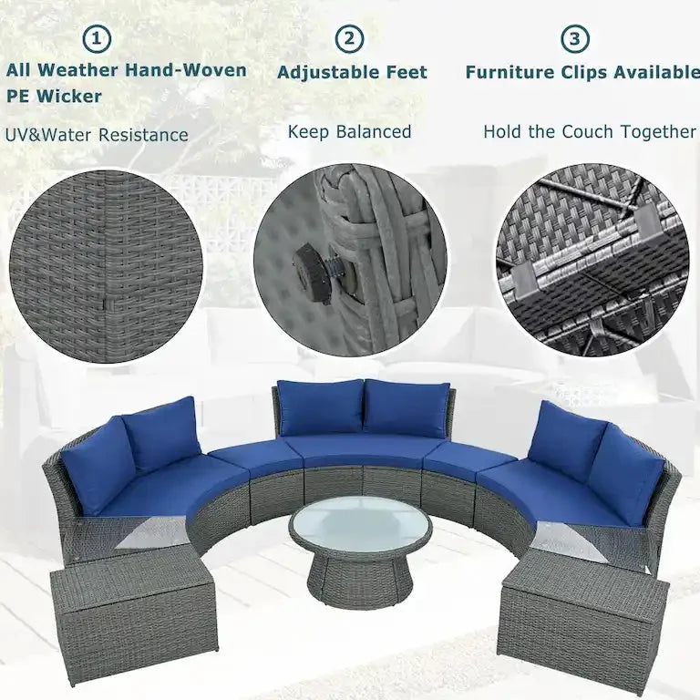 Salon d'angle demi-rond 10 pièces en rotin Merrelo™