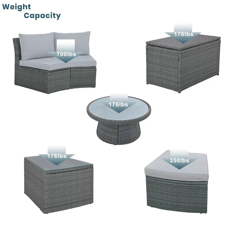 Salon d'angle demi-rond 10 pièces en rotin PE Merrelo™