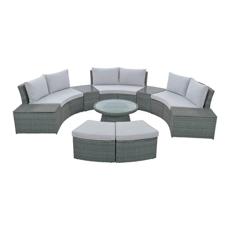 Salon d'angle demi-rond 10 pièces en rotin PE Merrelo™