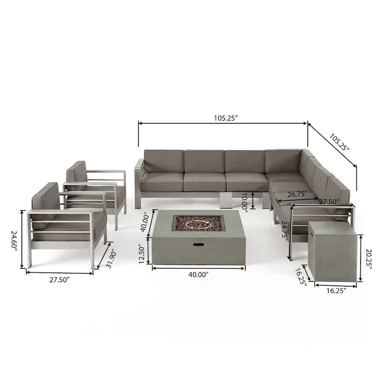 Salon d'angle en L 9 places en aluminium avec brasero Merrelo™