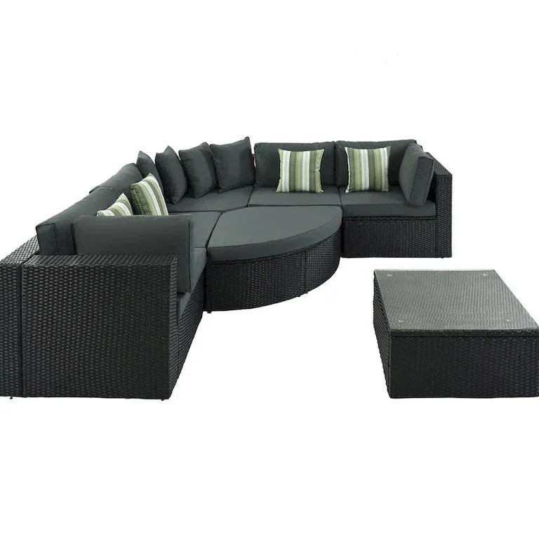 Salon d'angle réversible 7 pièces en résine tressée — table, coussins et coussins déco, 239 × 239 cm Merrelo™
