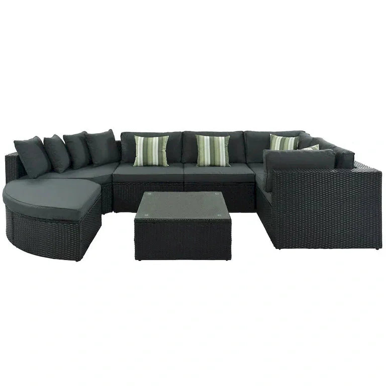 Salon d'angle réversible 7 pièces en résine tressée — table, coussins et coussins déco, 239 × 239 cm Merrelo™