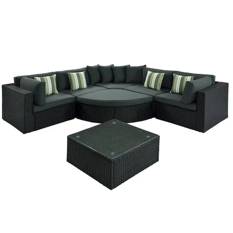 Salon d'angle réversible 7 pièces en résine tressée — table, coussins et coussins déco, 239 × 239 cm Merrelo™