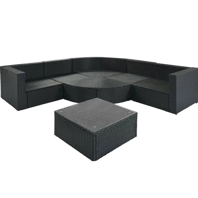 Salon d'angle réversible 7 pièces en résine tressée — table, coussins et coussins déco, 239 × 239 cm Merrelo™