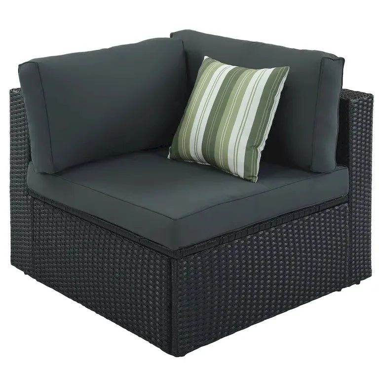 Salon d'angle réversible 7 pièces en résine tressée — table, coussins et coussins déco, 239 × 239 cm Merrelo™