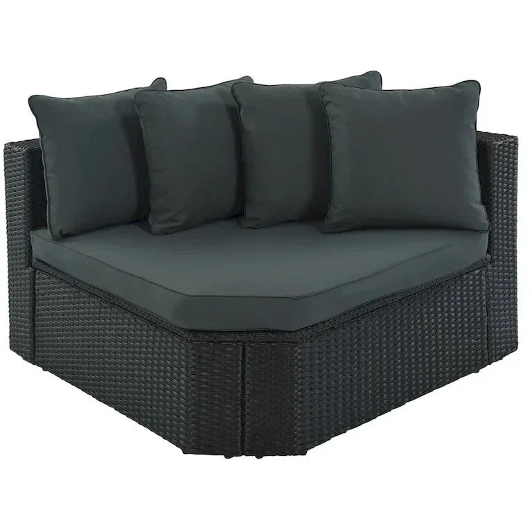 Salon d'angle réversible 7 pièces en résine tressée — table, coussins et coussins déco, 239 × 239 cm Merrelo™