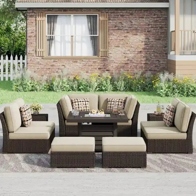 Salon de jardin 11 pièces en résine tressée avec brasero Merrelo™