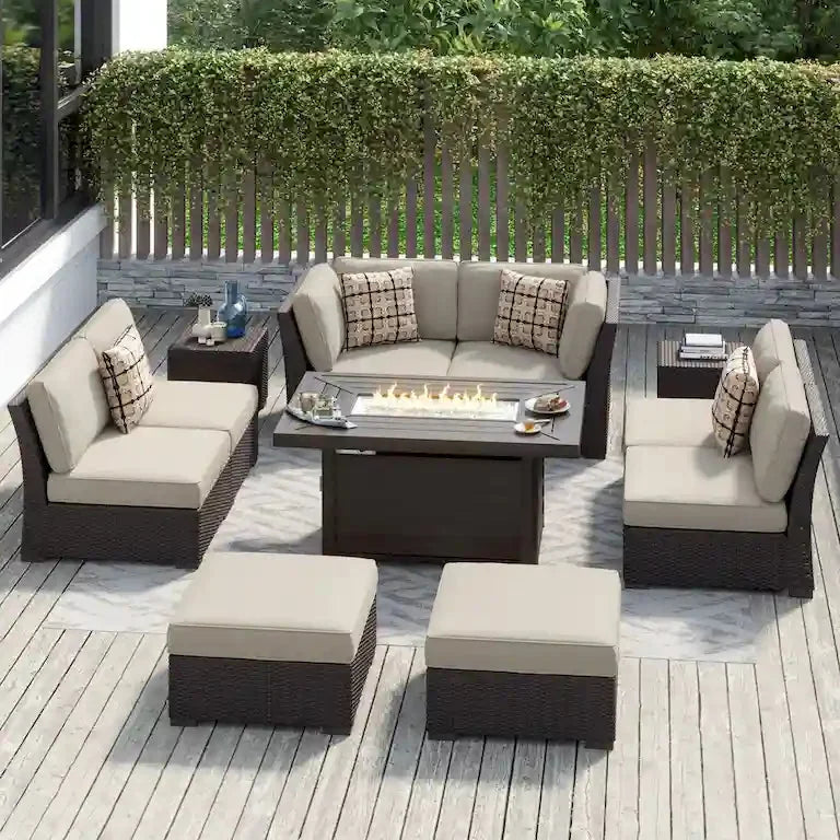 Salon de jardin 11 pièces en résine tressée avec brasero Merrelo™
