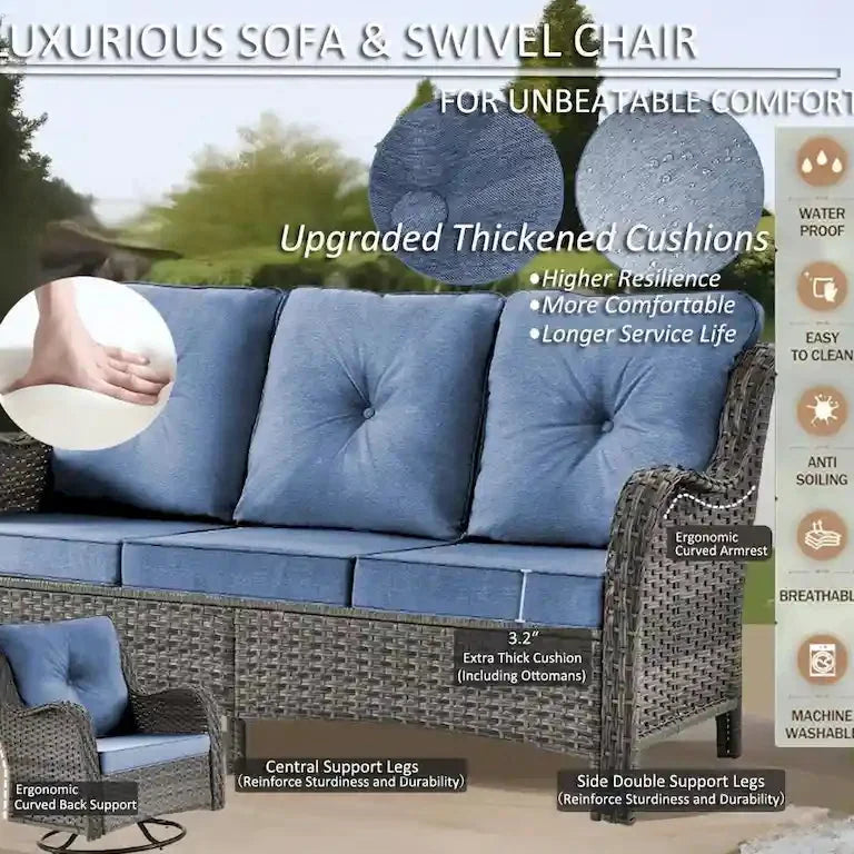 Salon de jardin 12 pièces en résine tressée avec fauteuils pivotants à bascule Merrelo™