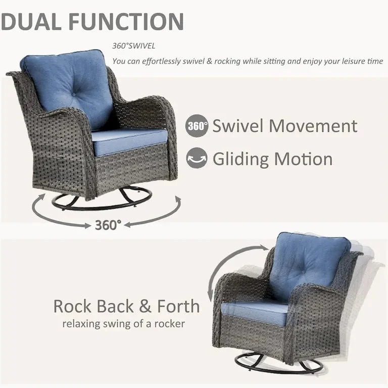 Salon de jardin 12 pièces en résine tressée avec fauteuils pivotants à bascule Merrelo™