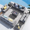 Salon de jardin 13 pièces 10 places, coussins imperméables et table brasero Merrelo™