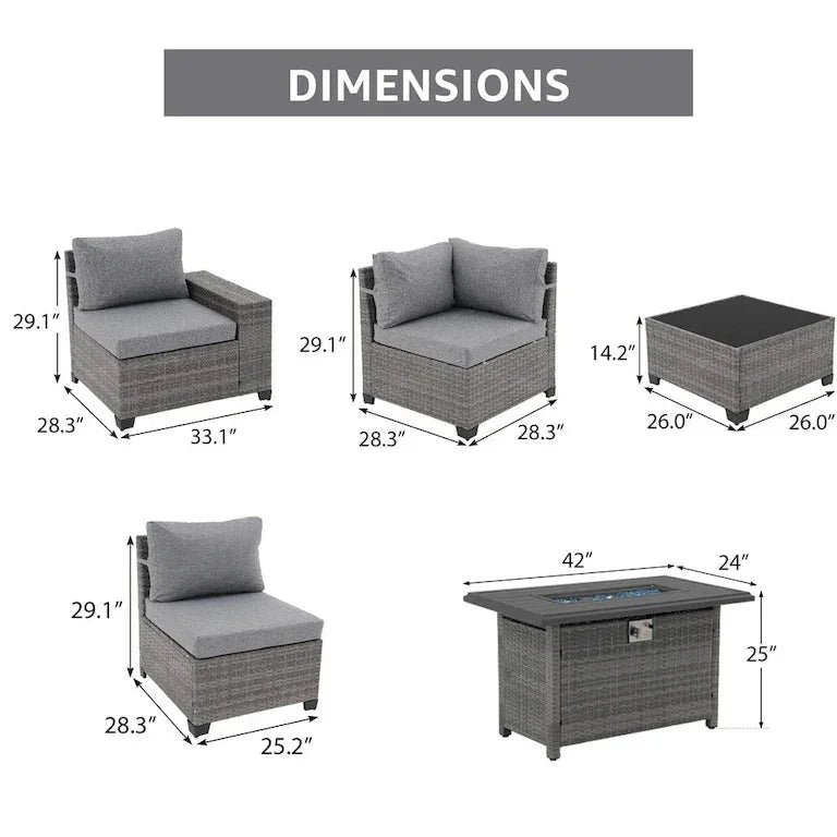 Salon de jardin 13 pièces 10 places, coussins imperméables et table brasero Merrelo™