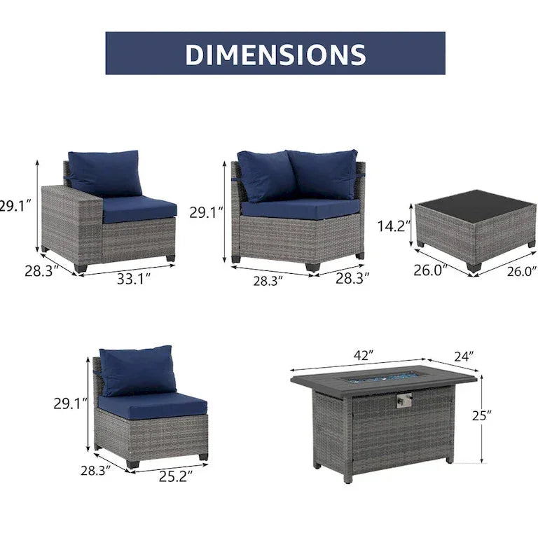 Salon de jardin 13 pièces 10 places, coussins imperméables et table brasero Merrelo™