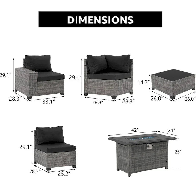 Salon de jardin 13 pièces 10 places, coussins imperméables et table brasero Merrelo™