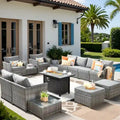 Salon de jardin 13 pièces en résine tressée avec table brasero Merrelo™