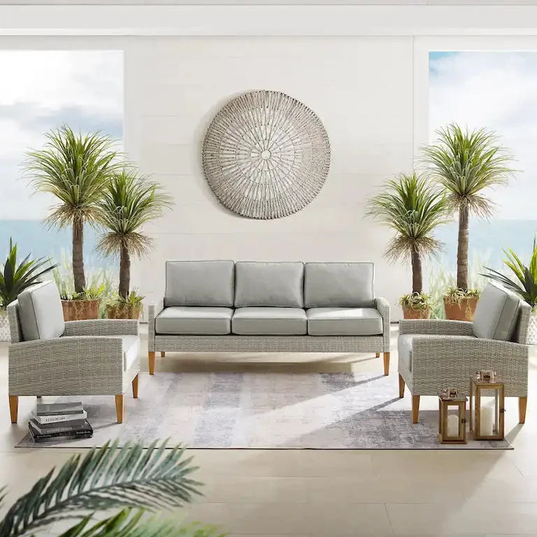 Salon de jardin 3 pièces en résine tressée — 84 × 203 × 335 cm Merrelo™