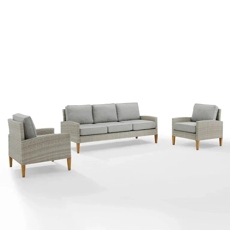 Salon de jardin 3 pièces en résine tressée — 84 × 203 × 335 cm Merrelo™