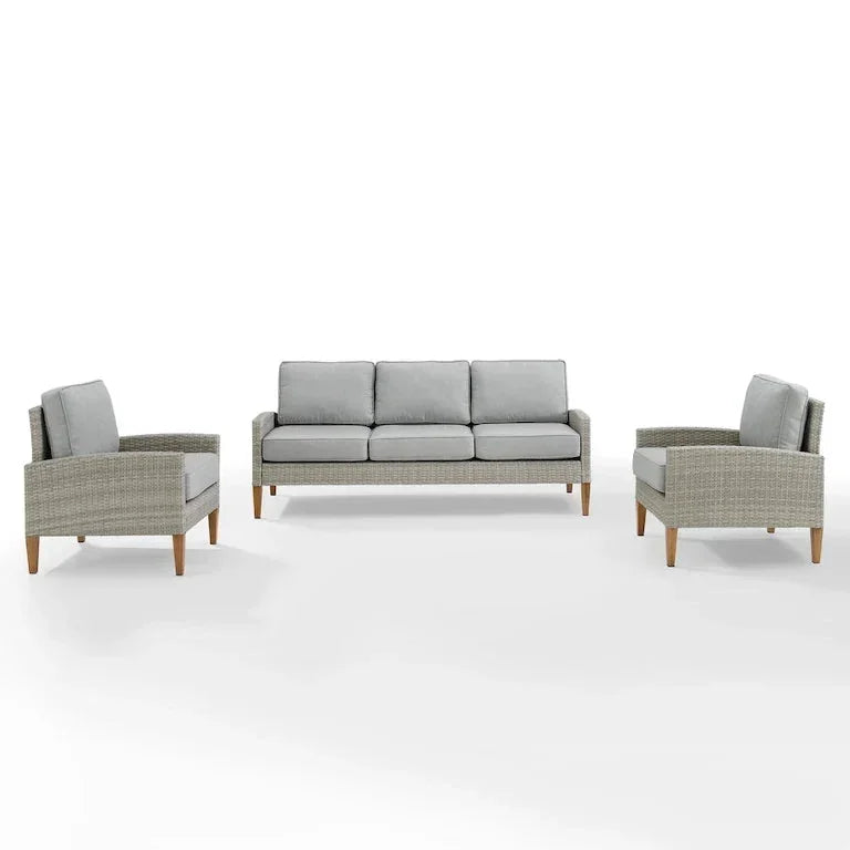 Salon de jardin 3 pièces en résine tressée — 84 × 203 × 335 cm Merrelo™