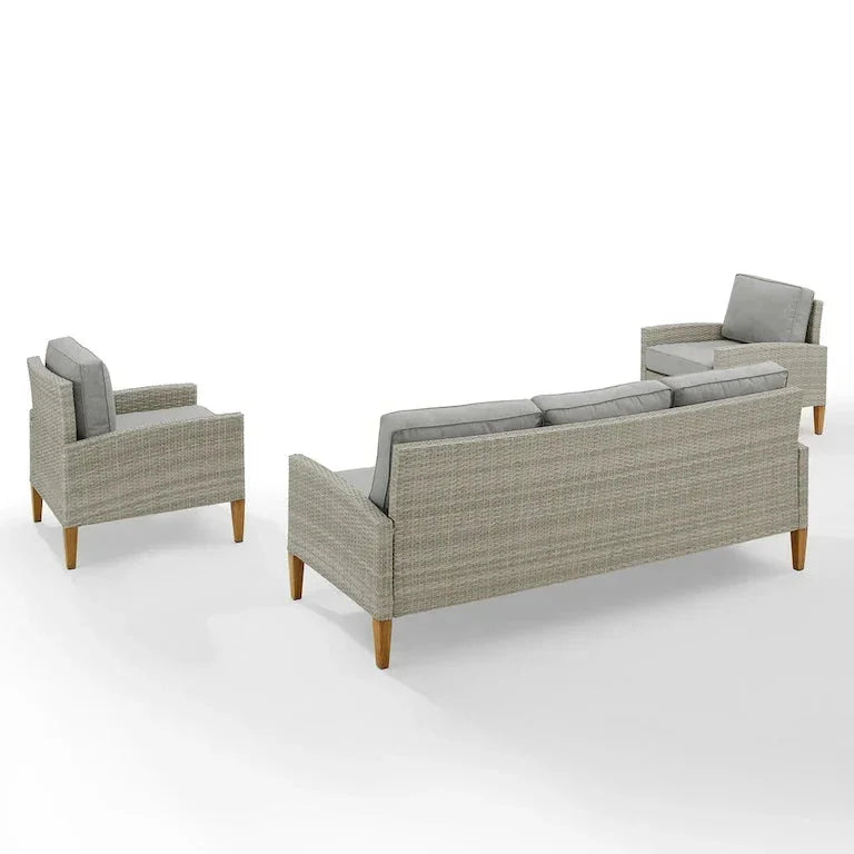 Salon de jardin 3 pièces en résine tressée — 84 × 203 × 335 cm Merrelo™