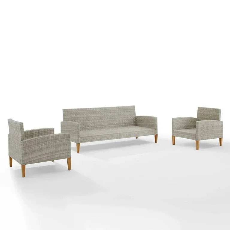 Salon de jardin 3 pièces en résine tressée — 84 × 203 × 335 cm Merrelo™