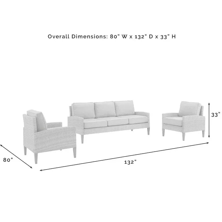 Salon de jardin 3 pièces en résine tressée — 84 × 203 × 335 cm Merrelo™
