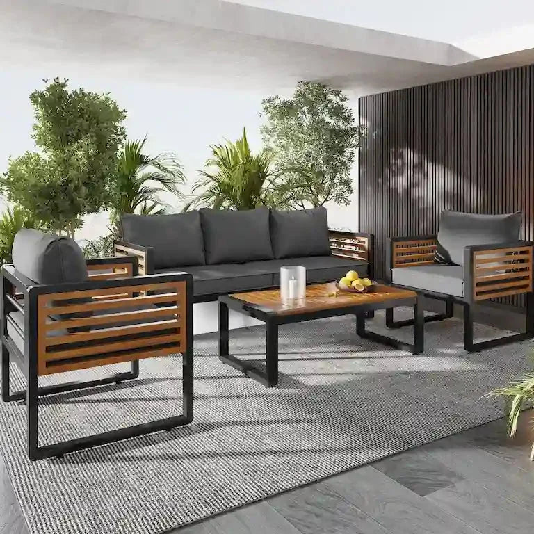 Salon de jardin 4 pièces avec coussins déhoussables Merrelo™