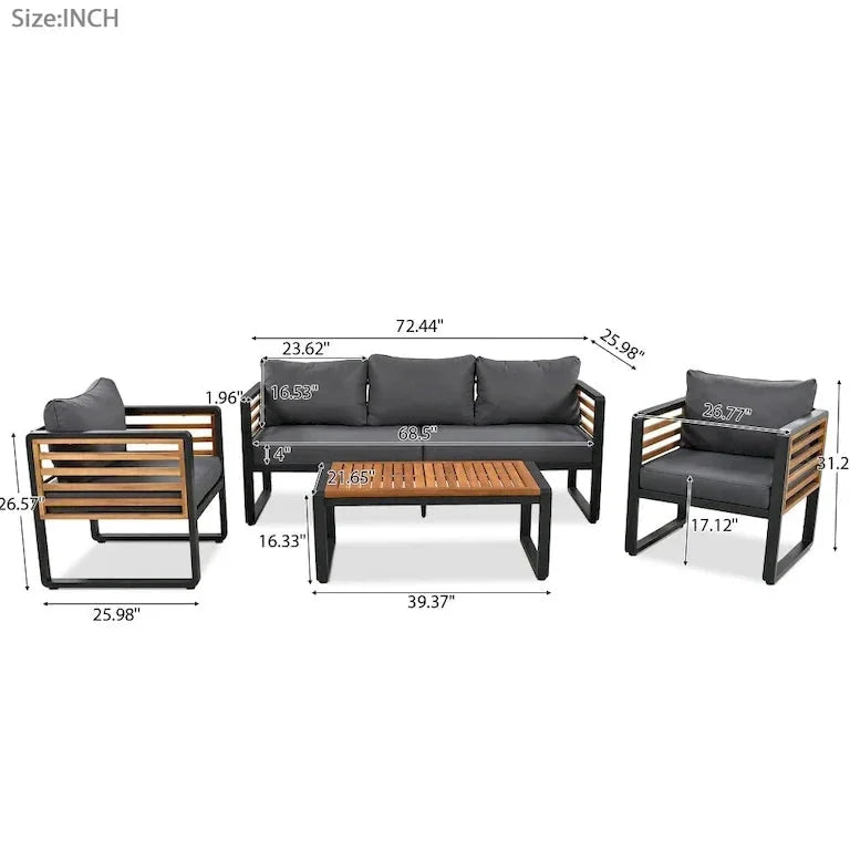 Salon de jardin 4 pièces avec coussins déhoussables Merrelo™