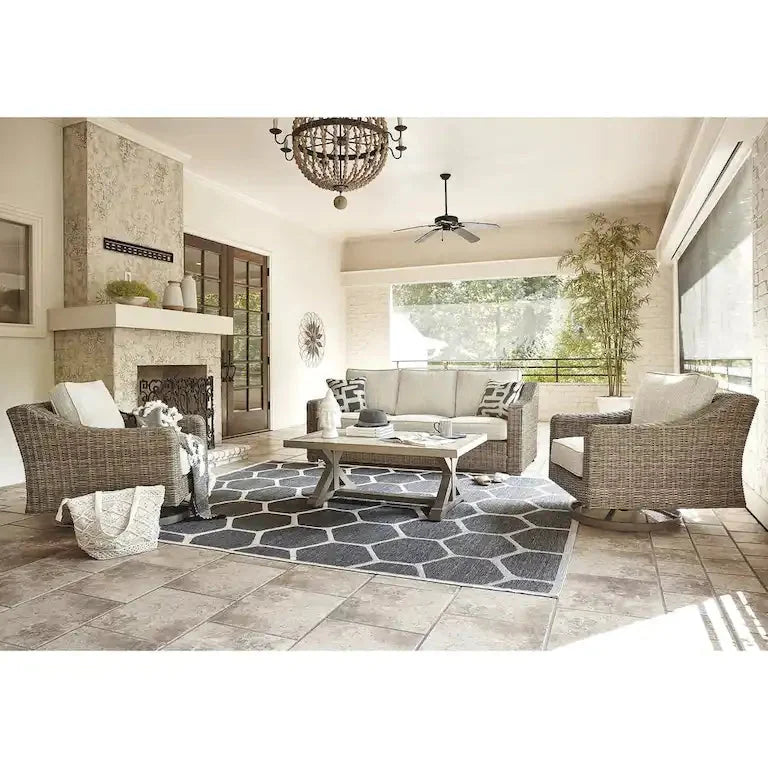 Salon de jardin 4 pièces brun et beige — 209 × 96 cm Merrelo™