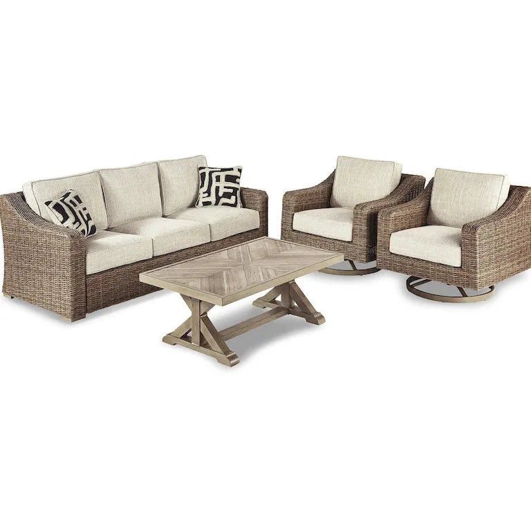 Salon de jardin 4 pièces brun et beige — 209 × 96 cm Merrelo™