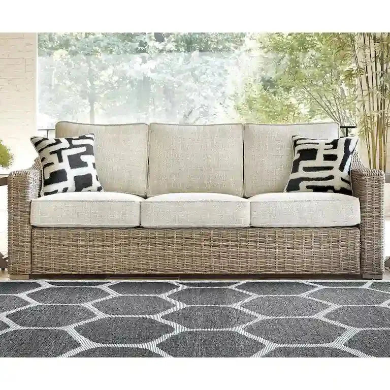 Salon de jardin 4 pièces brun et beige — 209 × 96 cm Merrelo™