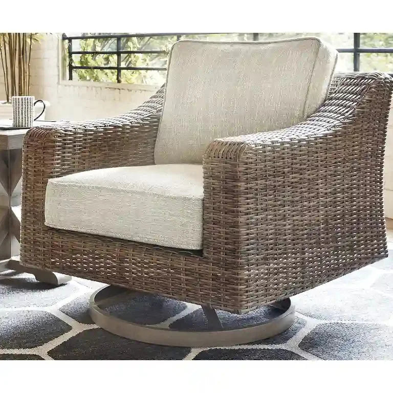Salon de jardin 4 pièces brun et beige — 209 × 96 cm Merrelo™