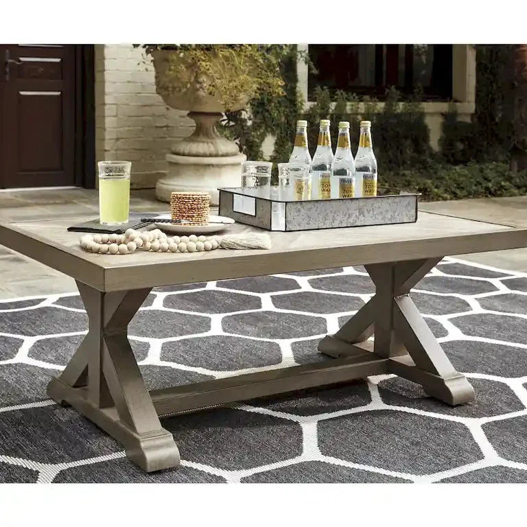 Salon de jardin 4 pièces brun et beige — 209 × 96 cm Merrelo™