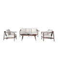 Salon de jardin 4 pièces — canapé, 2 fauteuils et table basse, coussins ivoire Merrelo™