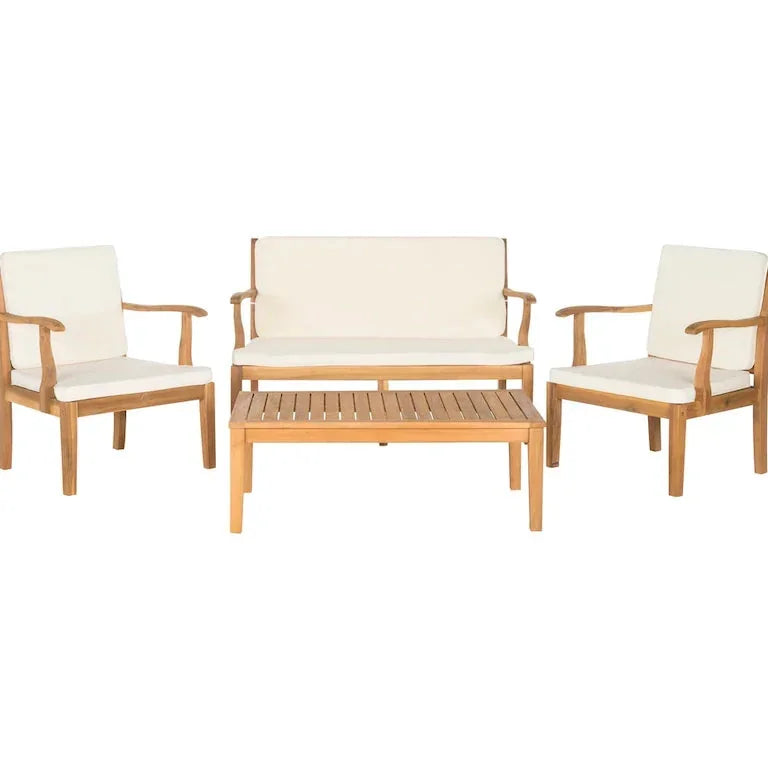 Salon de jardin 4 pièces en acacia brun, coussins beige — 122 × 64 × 81 cm Merrelo™