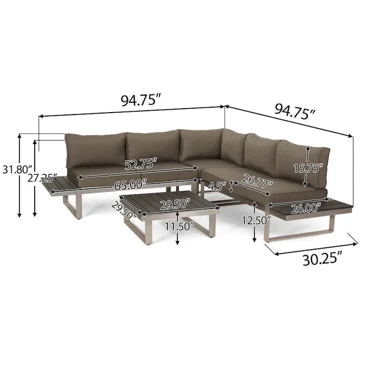 Salon de jardin 4 pièces en aluminium avec coussins Merrelo™