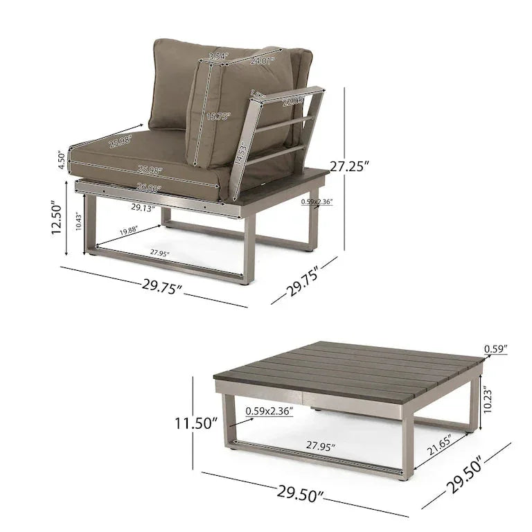 Salon de jardin 4 pièces en aluminium avec coussins Merrelo™